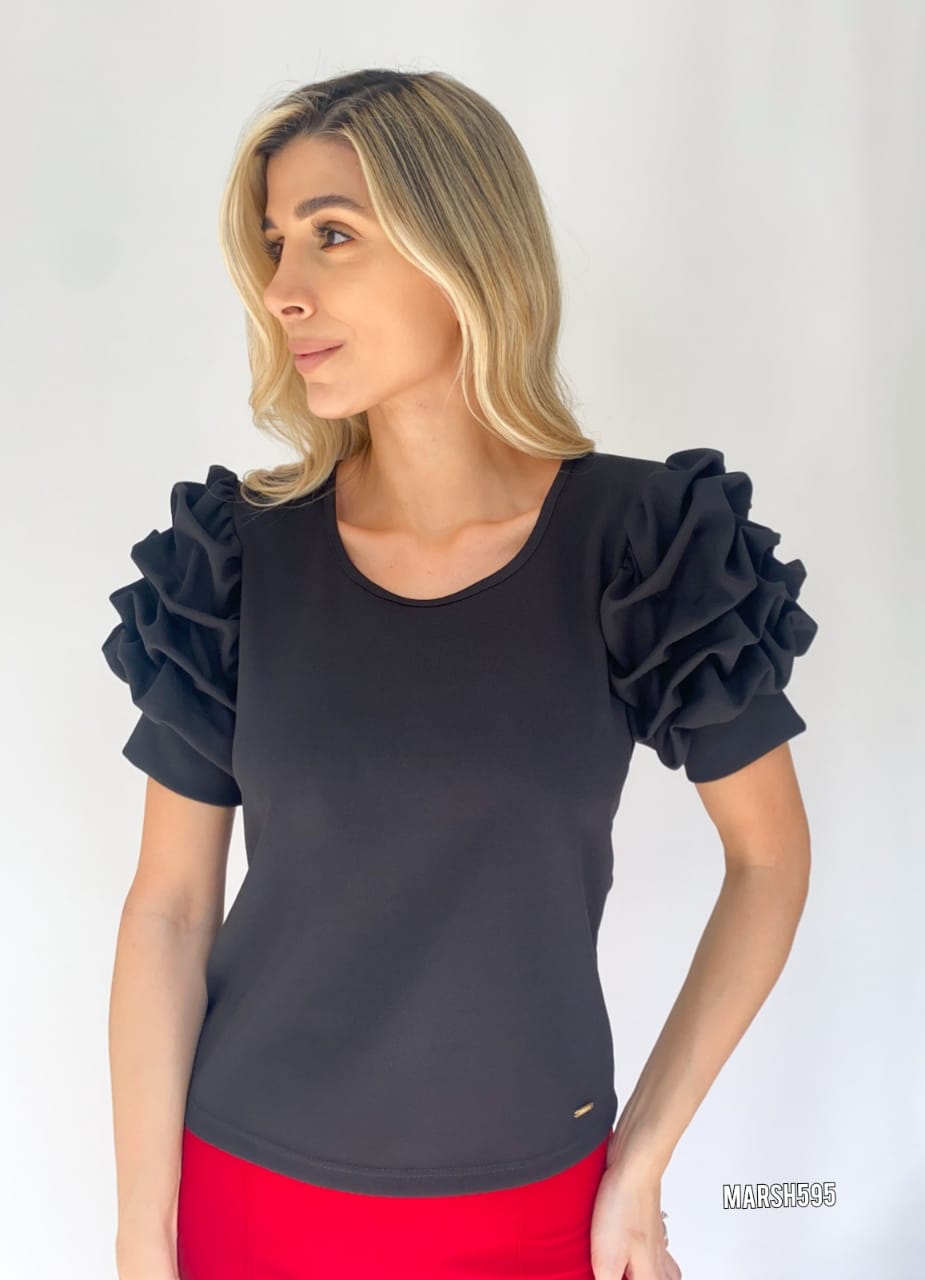 Blusa Manga Bombacha Cuello Redondo