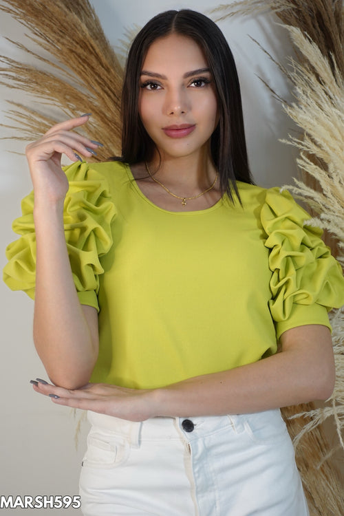 Blusa Manga Bombacha Cuello Redondo