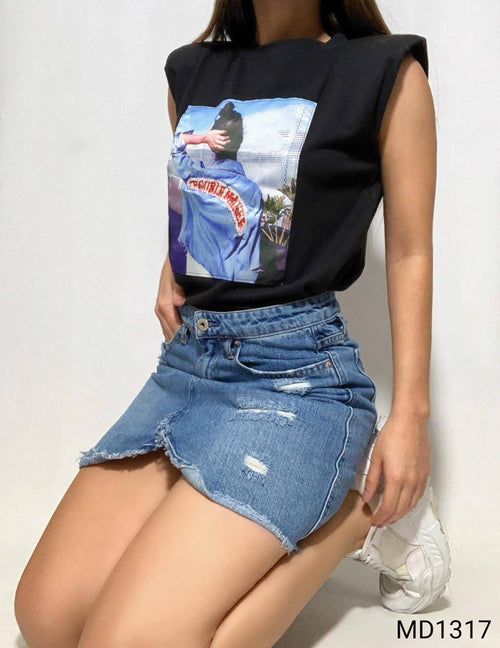 Blusa Hombreras Aplique Chaqueta Letras