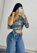 Blusa Asimetrica Estampada Amarrar