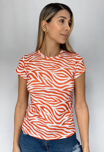 Blusa Estampada Cebra Manga Corta