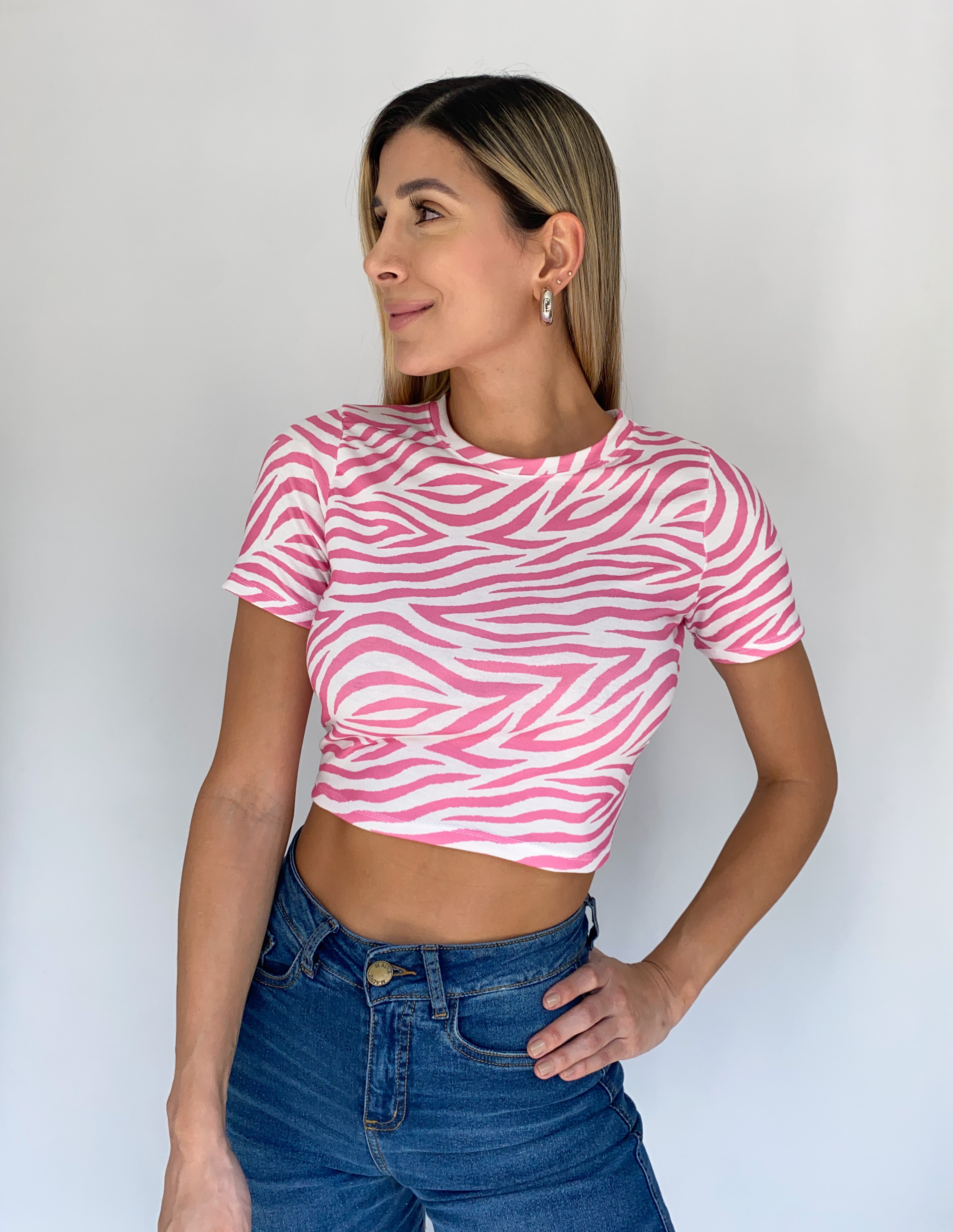 Blusa Manga Corta Amarrar Atras Cebra