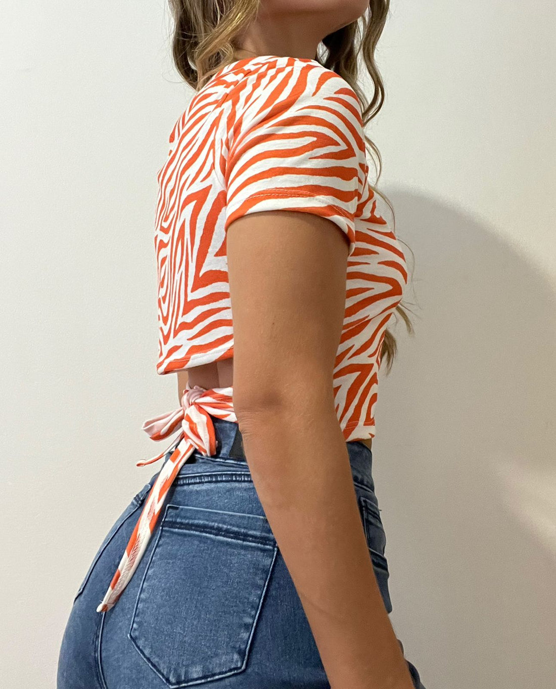 Blusa Manga Corta Amarrar Atras Cebra