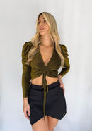 Blusa Manga Larga Ruche Adelante Brillos