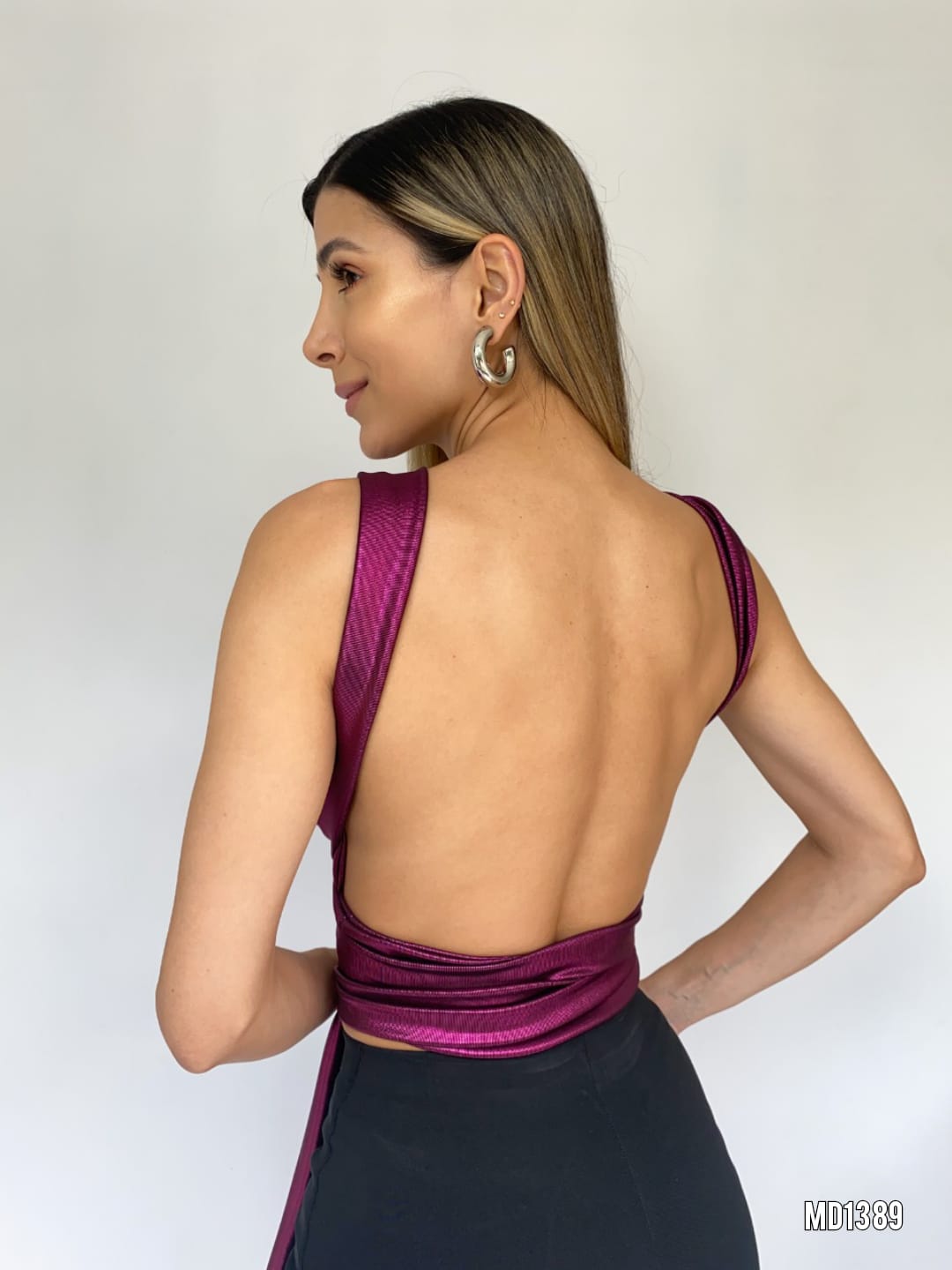 Crop Top Amarrar Atras Brillo