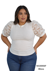 Blusa Manga Corta Encaje Solo Fondo
