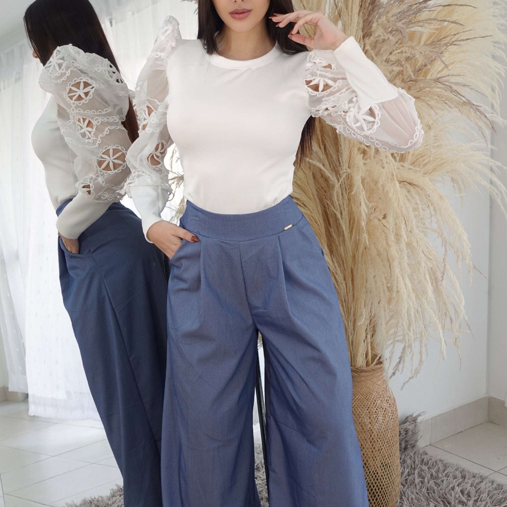 Pantalon Prense Bota Ancha  Con Bolsillo
