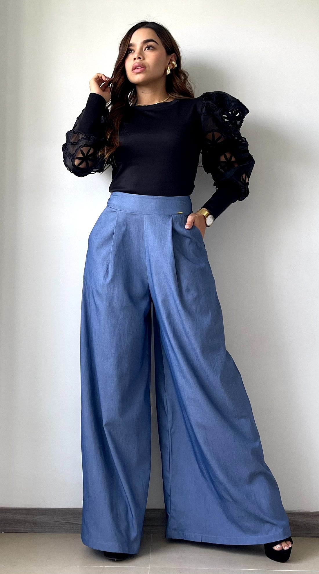 Pantalon Prense Bota Ancha  Con Bolsillo