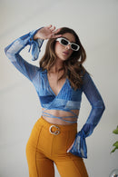 Blusa M Larga Campana Cuello V Amarrar