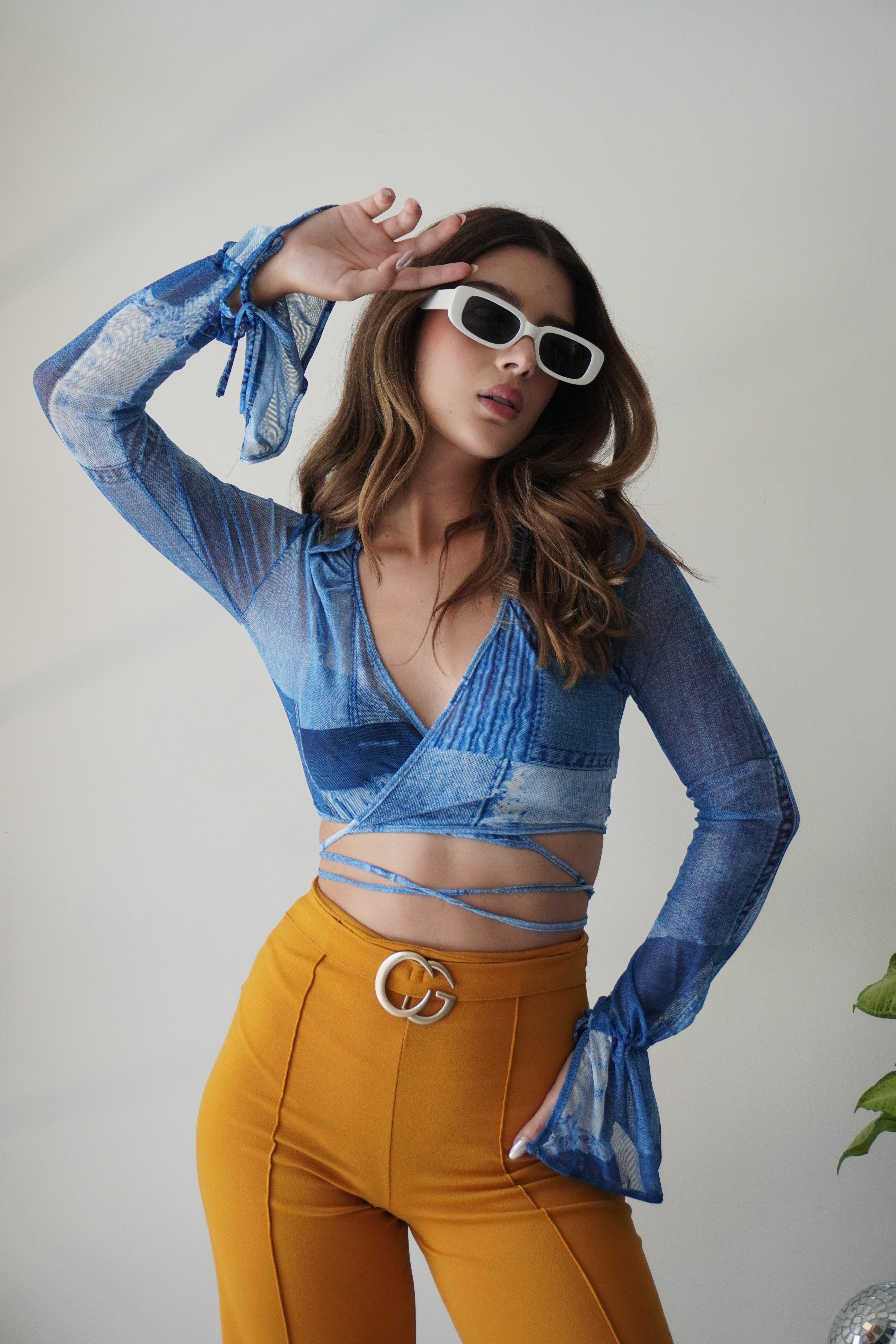 Blusa M Larga Campana Cuello V Amarrar