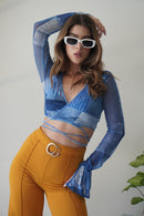 Blusa M Larga Campana Cuello V Amarrar
