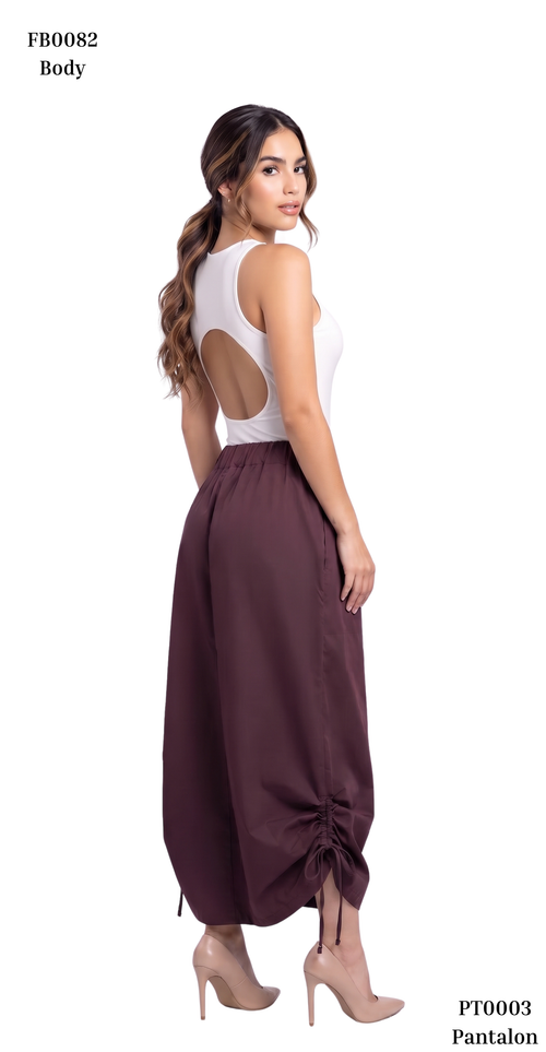 Pantalon Ajuste Fruncido Con Lazo Tobill