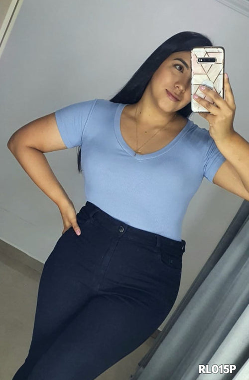 Blusa Manga Corta Cuello En V Talla Plus