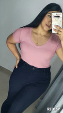 Blusa Manga Corta Cuello En V Talla Plus