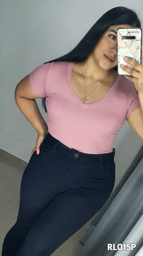 Blusa Manga Corta Cuello En V Talla Plus