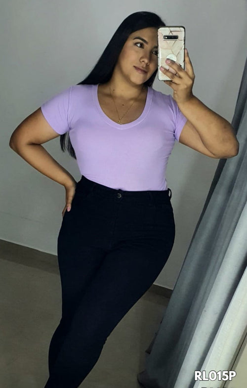 Blusa Manga Corta Cuello En V Talla Plus