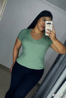 Blusa Manga Corta Cuello En V Talla Plus