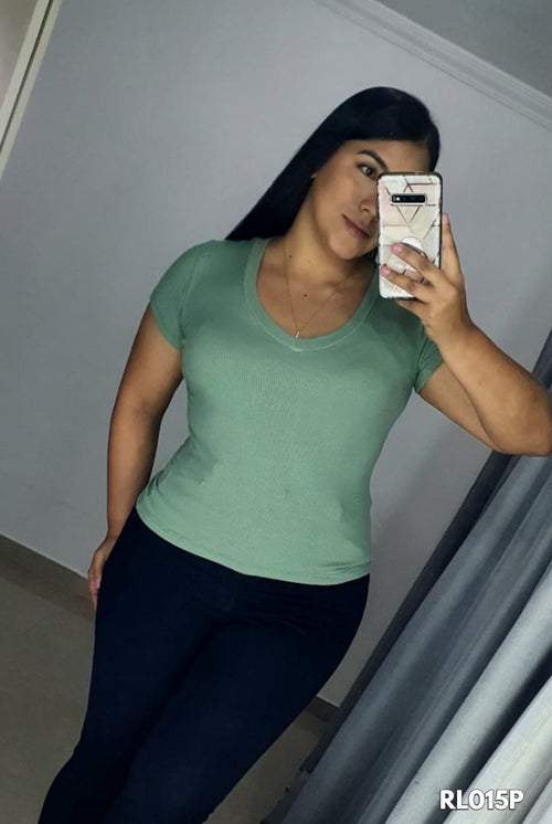 Blusa Manga Corta Cuello En V Talla Plus