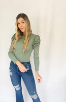 Blusa Manga Larga Bombacha Cuello Redond