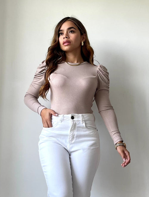 Blusa Manga Larga Bombacha Cuello Redond