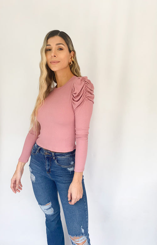 Blusa Manga Larga Bombacha Cuello Redond