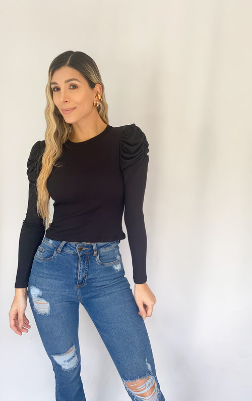 Blusa Manga Larga Bombacha Cuello Redond