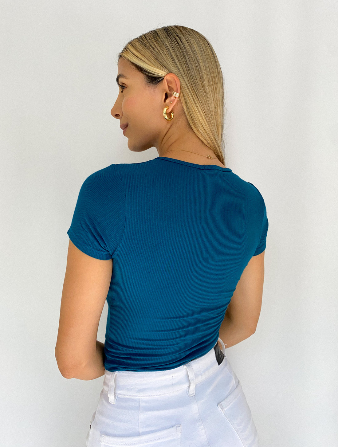 Blusa Manga Corta Cuello V Rib