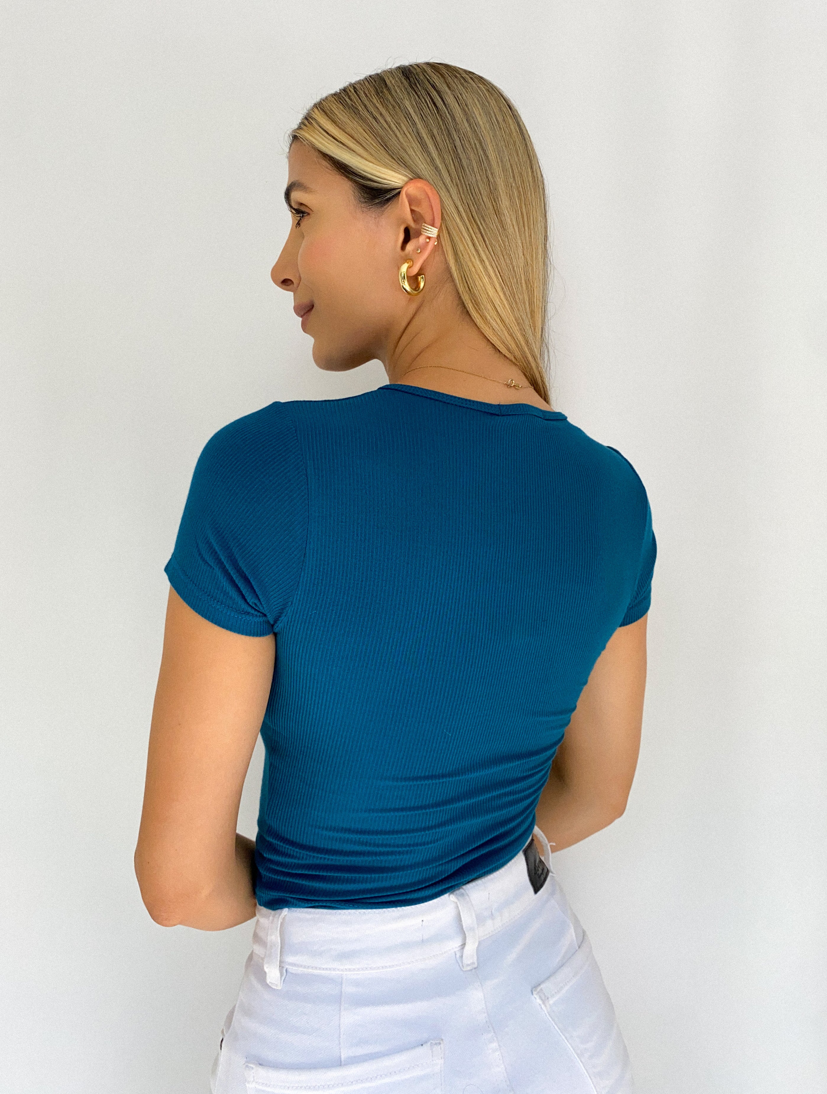 Blusa Manga Corta Cuello V Rib