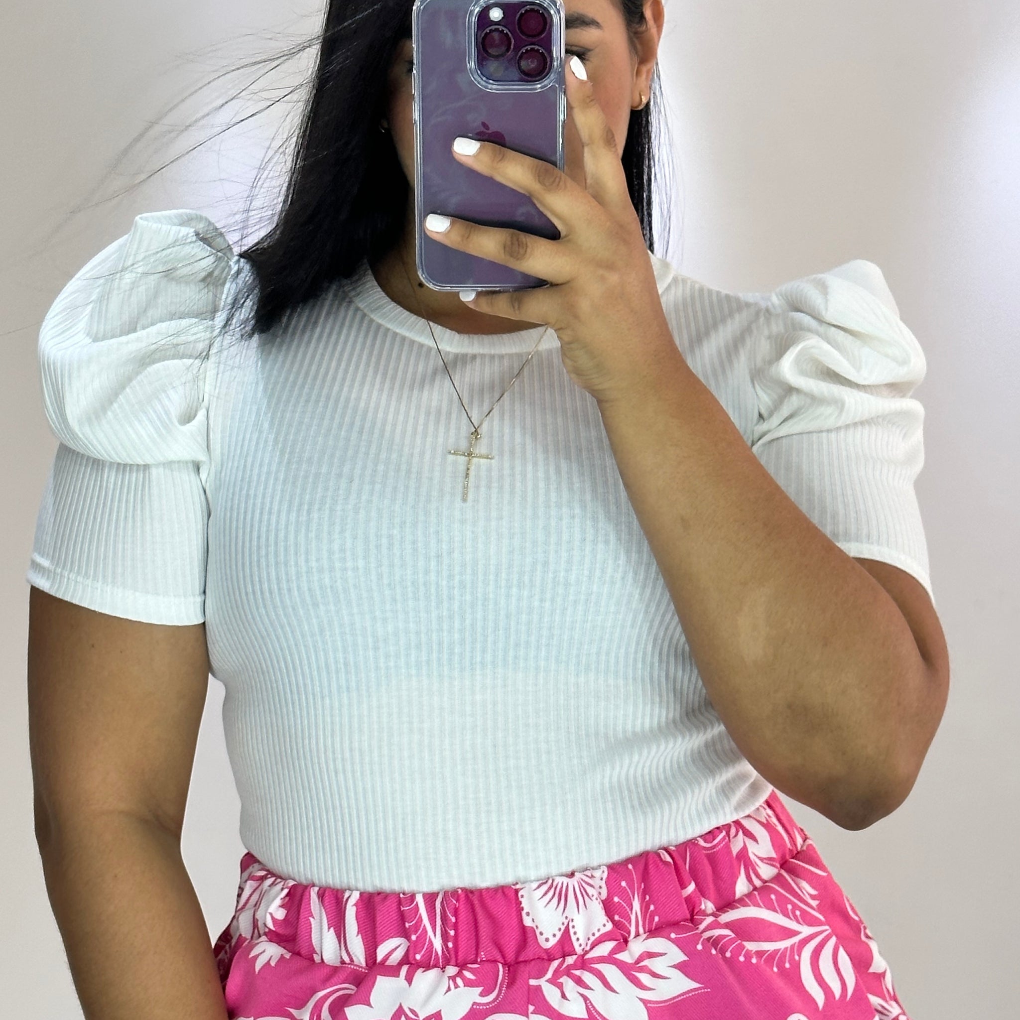 Blusa Manga Corta Rib Globo Plus
