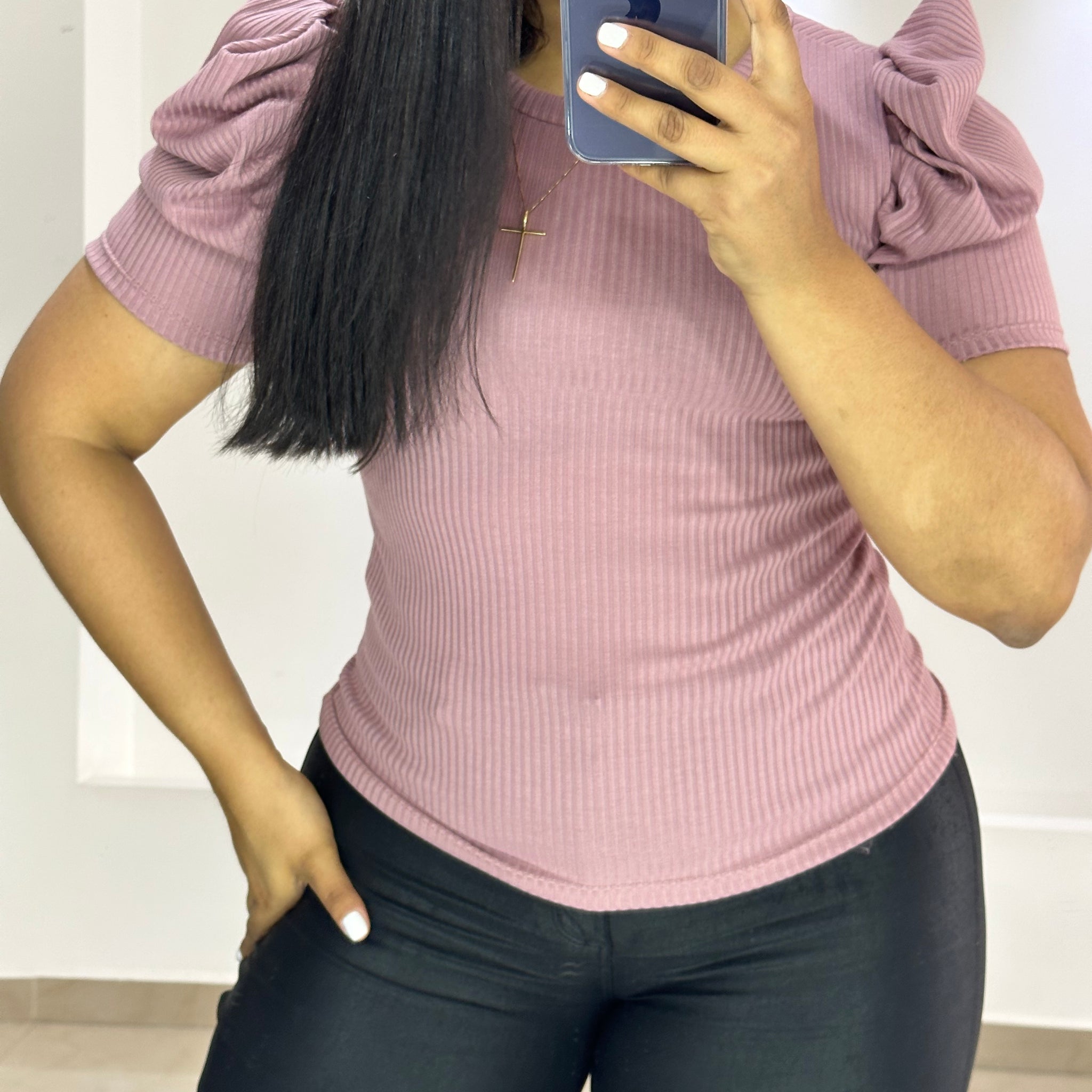 Blusa Manga Corta Rib Globo Plus