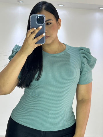 Blusa Manga Corta Rib Globo Plus