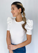 Blusa Rib Manga Corta Globo