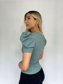 Blusa Rib Manga Corta Globo