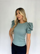 Blusa Rib Manga Corta Globo