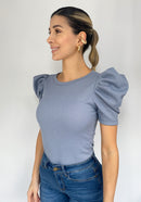 Blusa Rib Manga Corta Globo