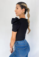 Blusa Rib Manga Corta Globo