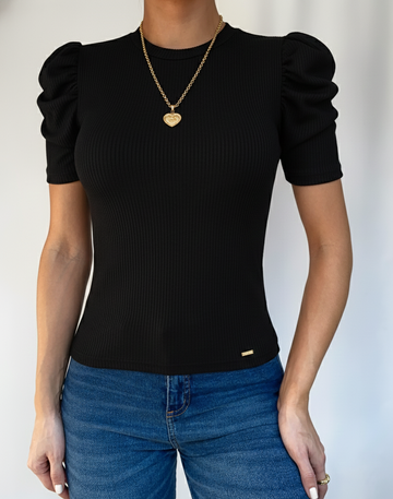 Blusa Manga Corta Resorte Cuello Redondo
