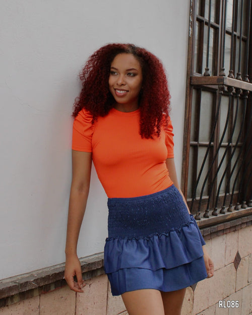 Blusa Manga Corta Resorte Cuello Redondo