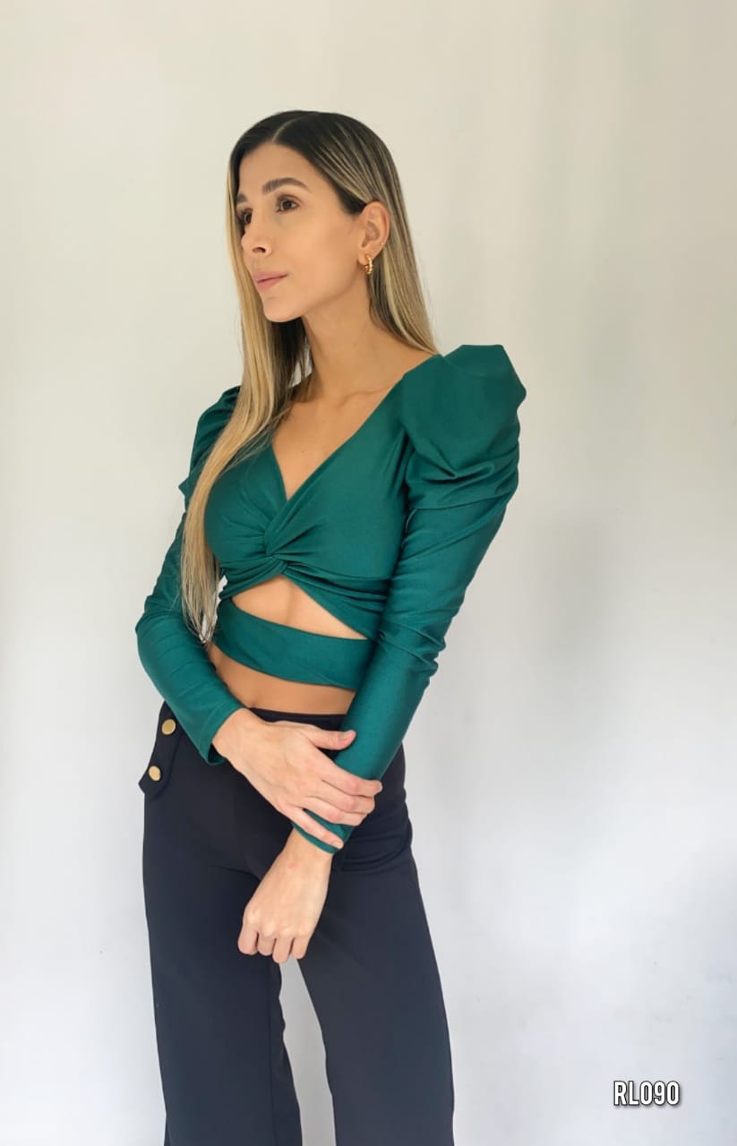 Blusa Escote Nudo Manga Larga Bombacha