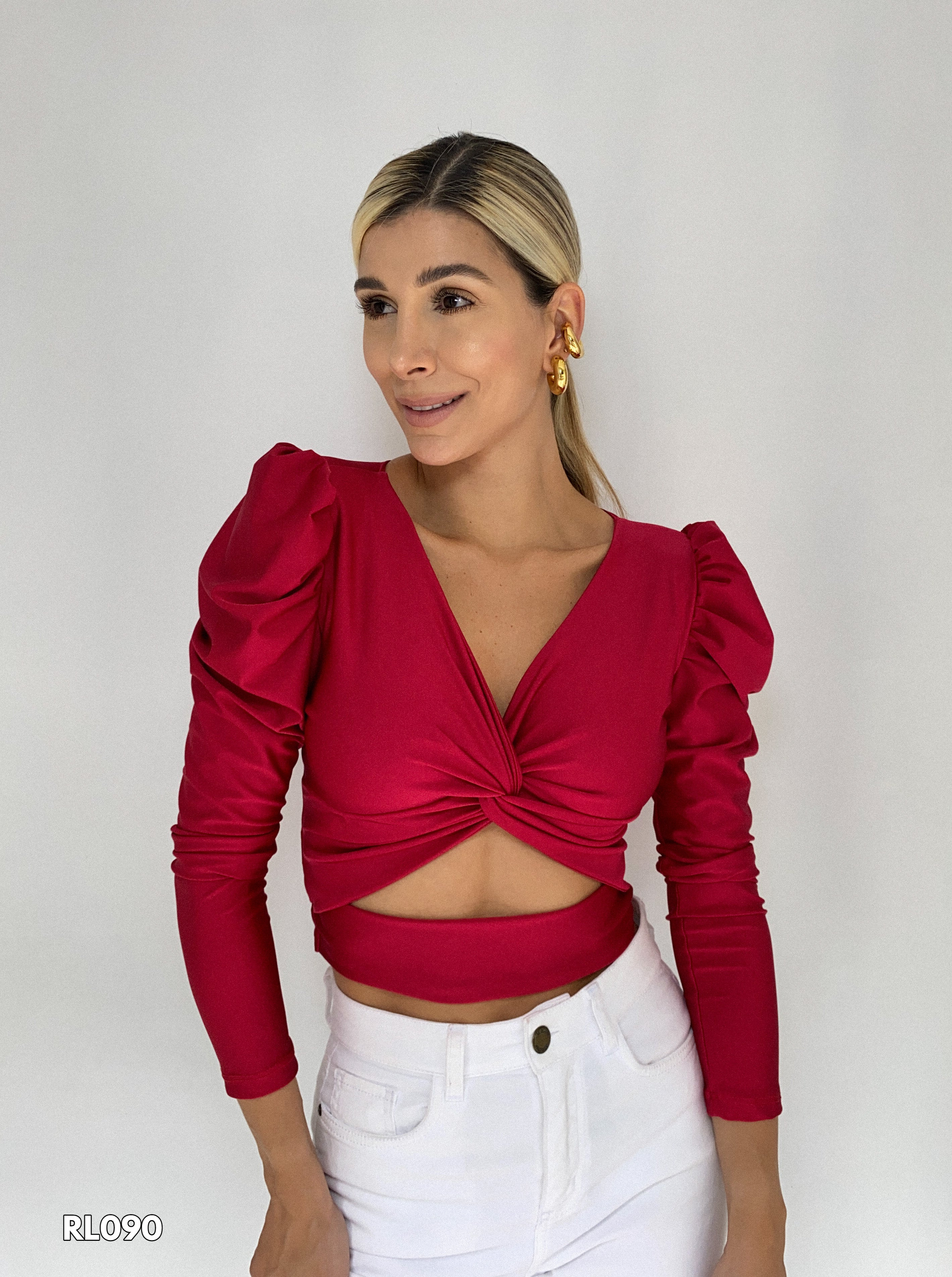 Blusa Escote Nudo Manga Larga Bombacha