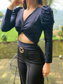 Blusa Escote Nudo Manga Larga Bombacha