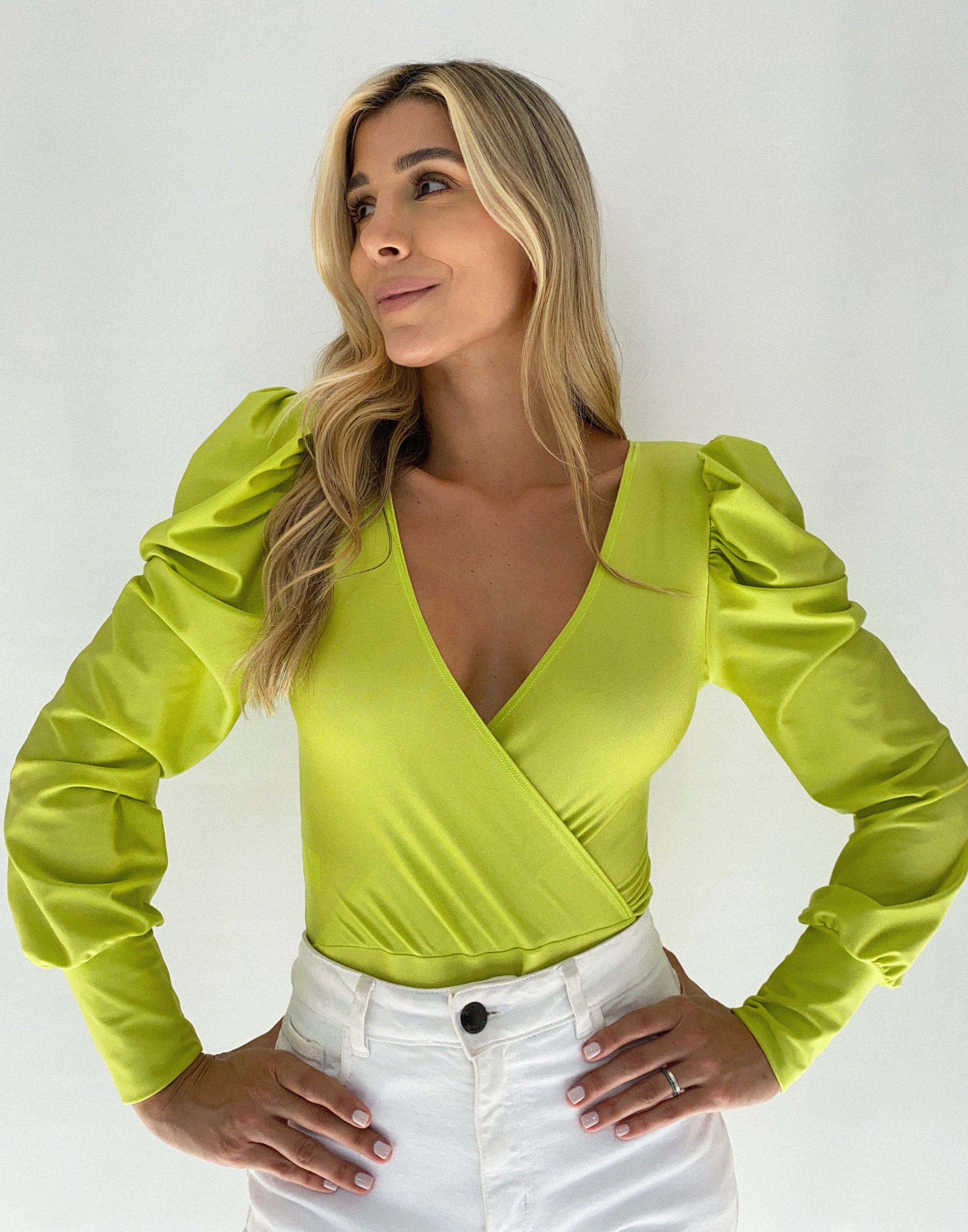 Body Manga Larga Cruzado Destellante