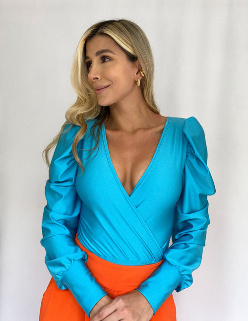 Body Manga Larga Cruzado Destellante