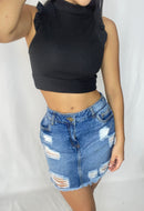 Blusa Manga Surcida Cuello Alto