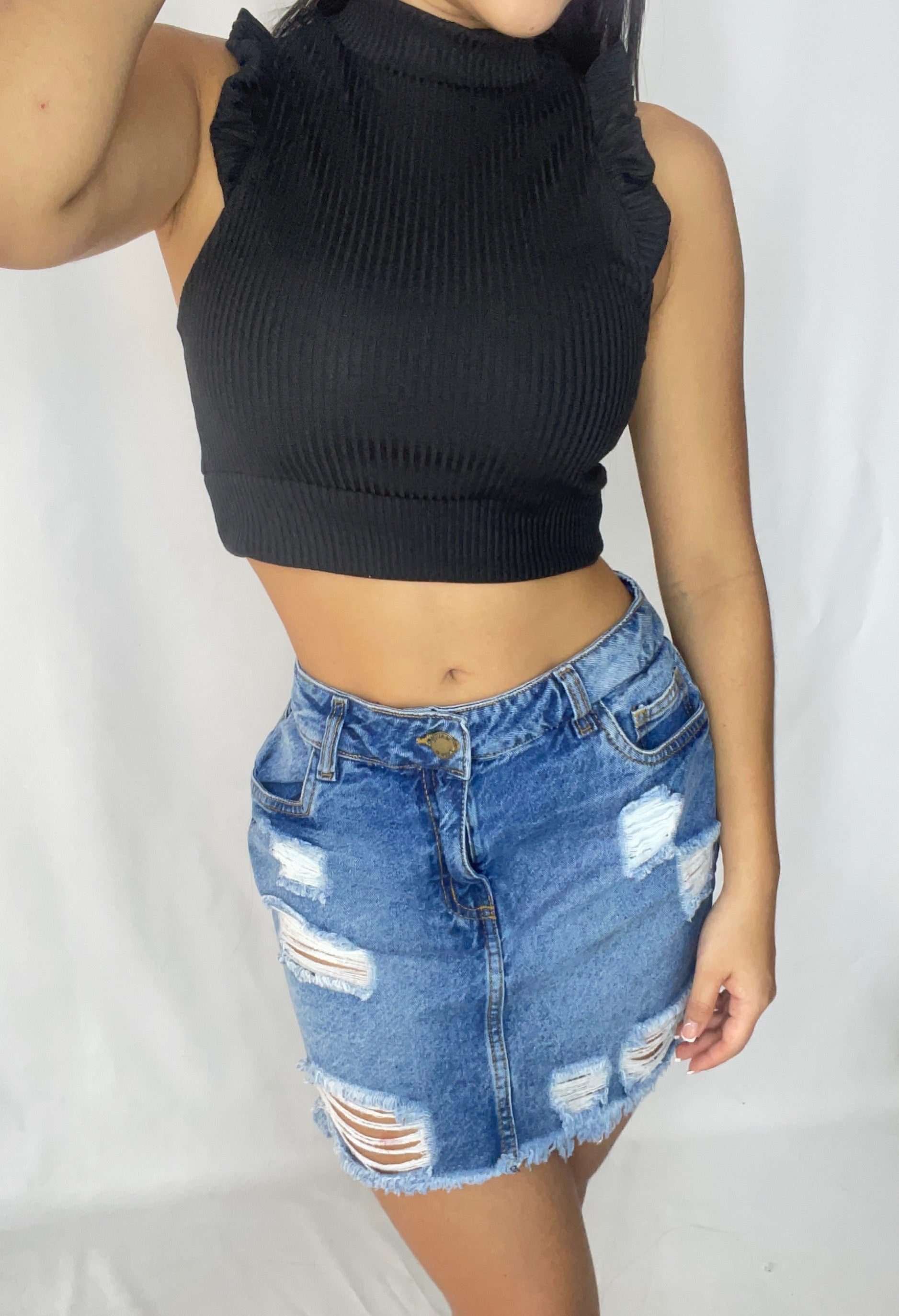 Blusa Manga Surcida Cuello Alto