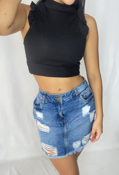 Blusa Manga Surcida Cuello Alto