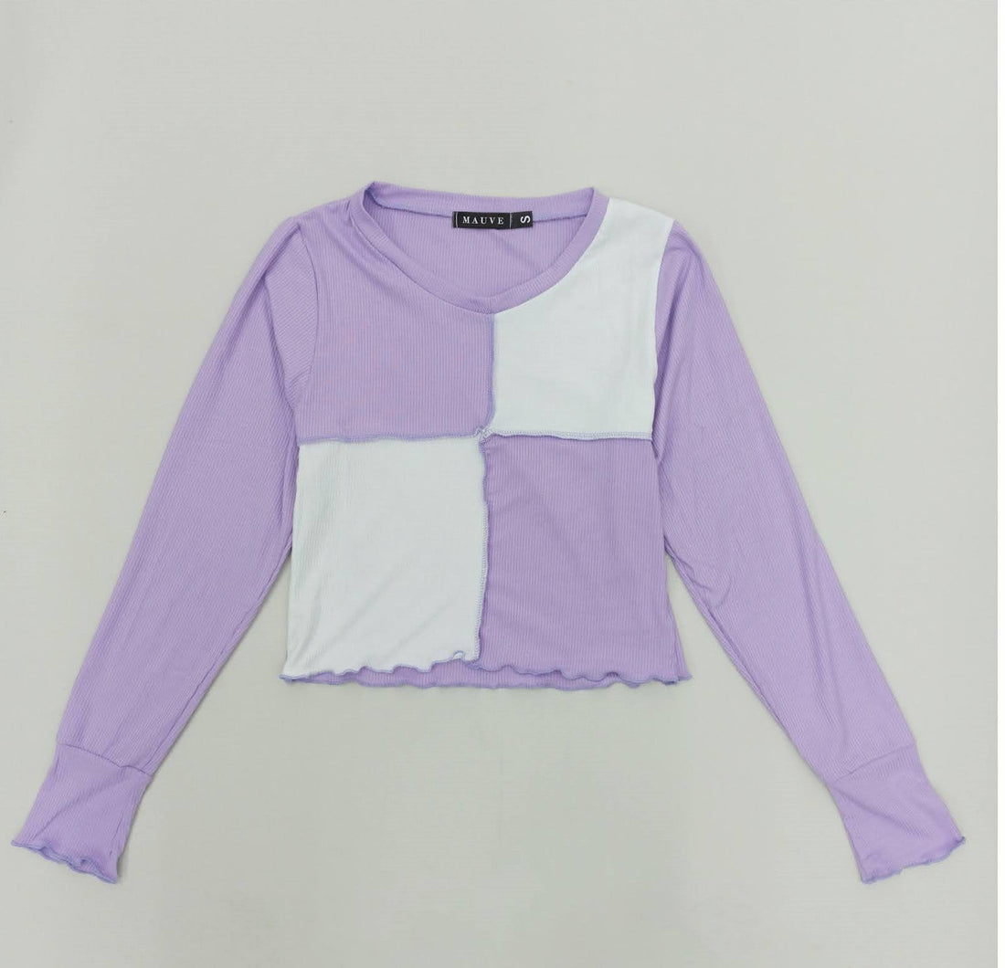 Blusa Rib Manga Larga Combinada Costura