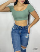 Blusa Manga Corta Escote Espalda Amarrar