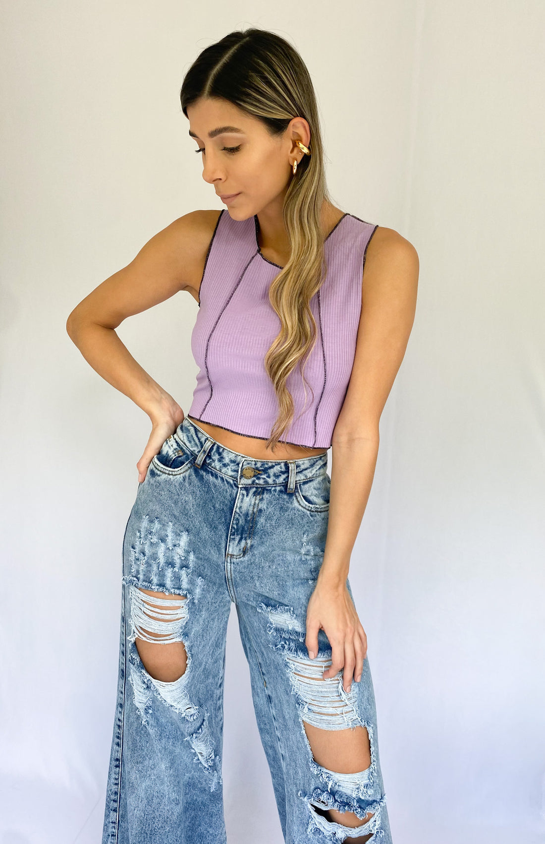 Blusa Rib Manga Sisa Fileteada