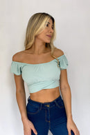 Crop Top Manga Corta Resorte Amarrar